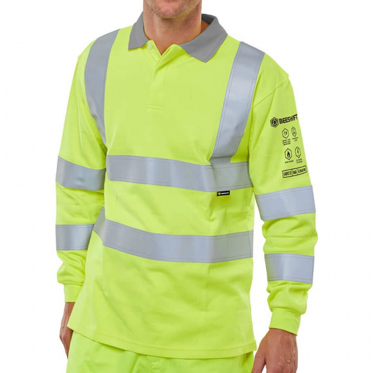 Beeswift ARC Compliant Fire Retardant Hi-Vis Anti-Static ARC Flash Long Sleeved Polo Shirt Yellow